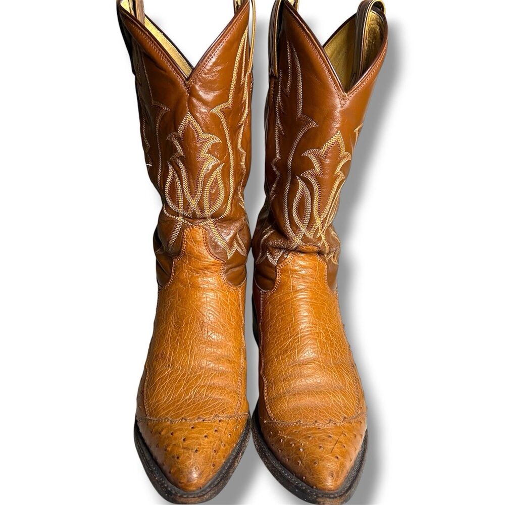 Tony Lama 6042 Men’s Tan Full Quill Ostrich Western Cowboy Boots Size 10 D